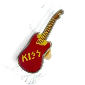 KISS Red Guitar Enamel Pin Rock Band Music Badge Vintage Style Lapel Pin
